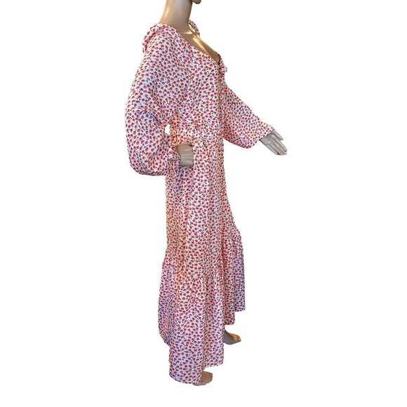 Floral Maxi Boho-Inspired Dress W/Long Sleeves & Button Front By Gaovot - LARGE - Picture 2 of 9